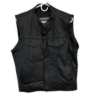 Men’s Dream Apparel Black Collared Leather Motorcycle Vest,  Size 44.